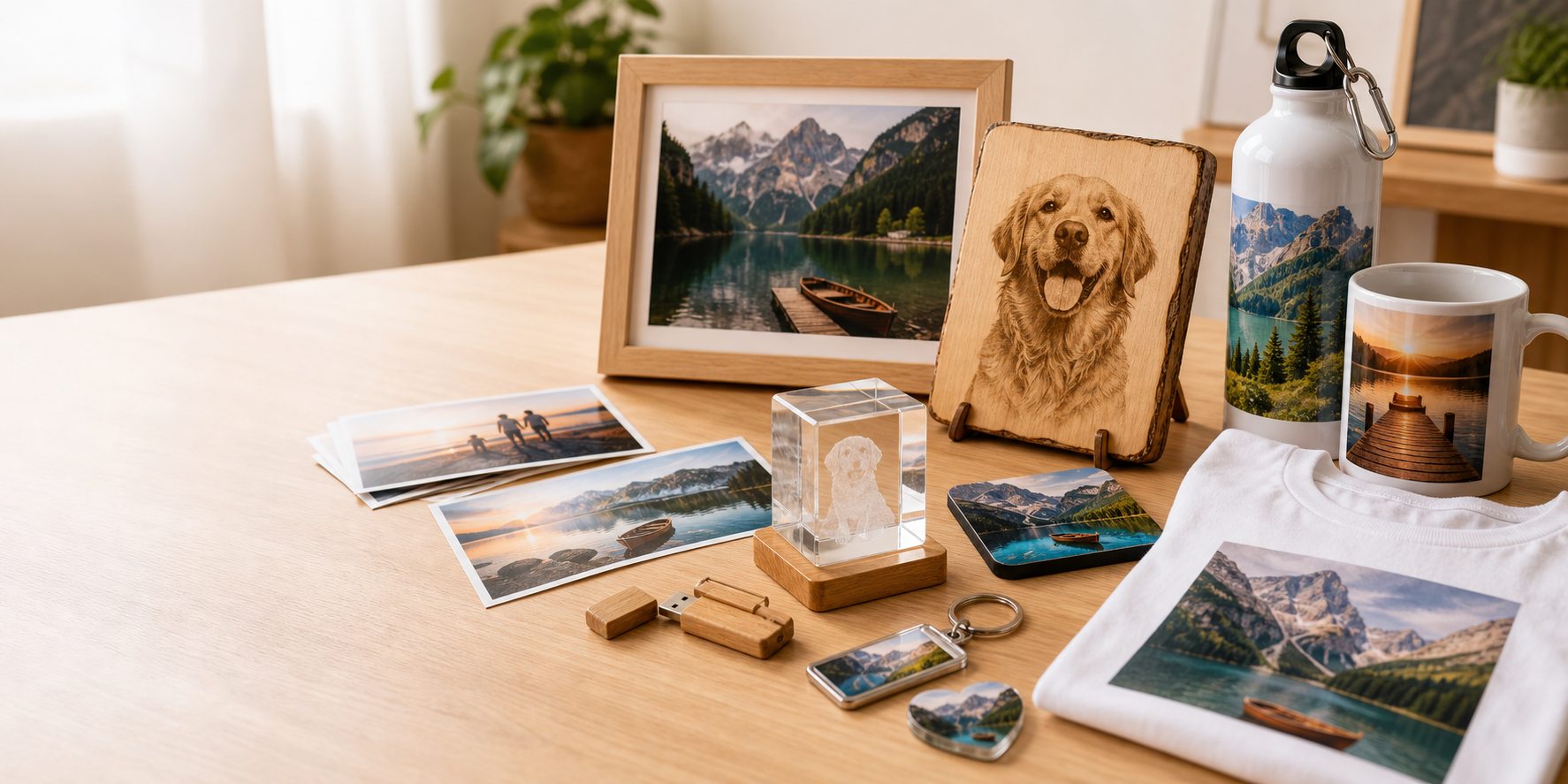 Personalizirana foto darila iz fotografij: okvir, majica, gravura, kristal, skodelica in tiskane fotografije