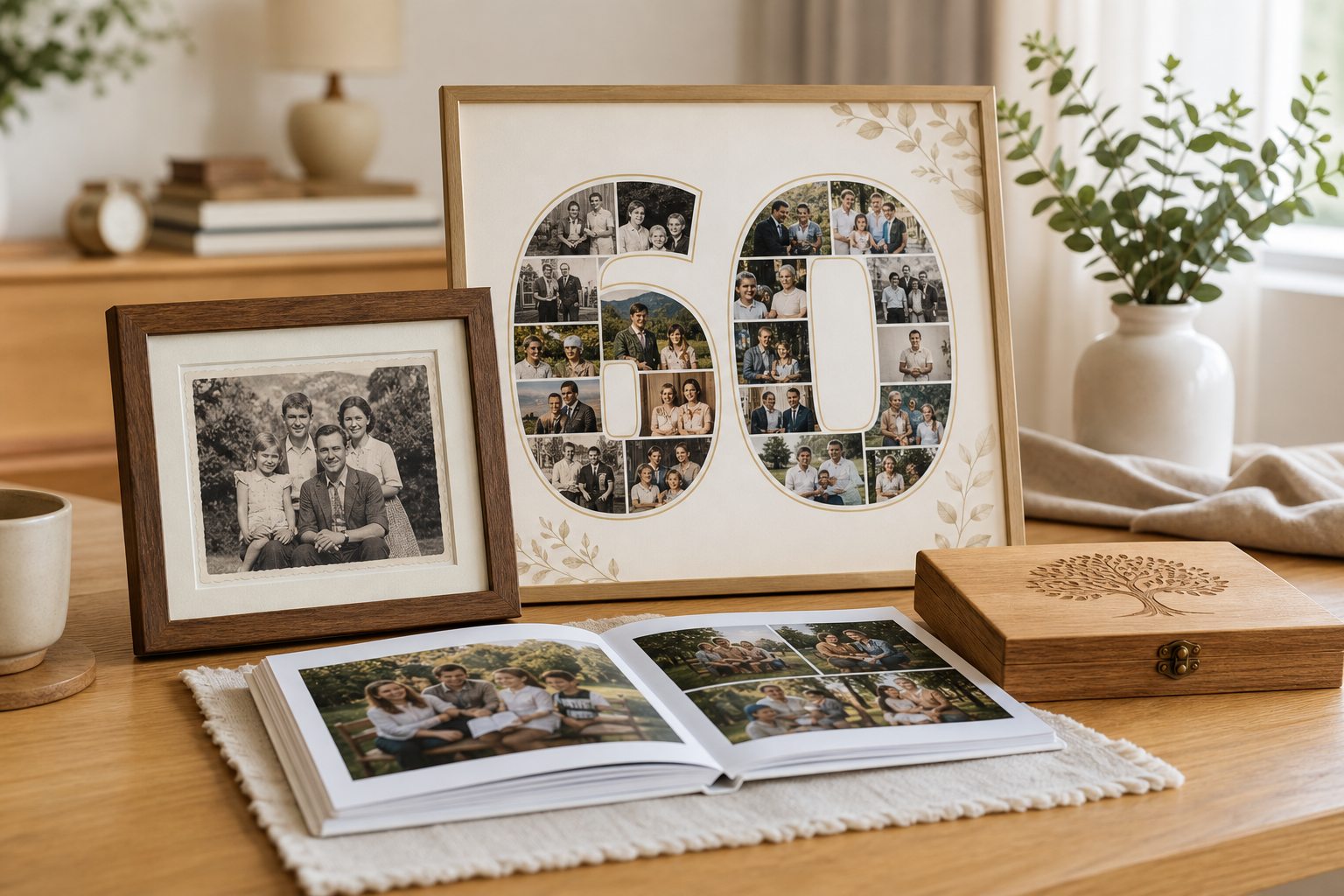 Družinska foto darila za 60 let, okvirji, kolaži in obnovljene fotografije